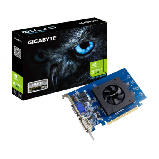 Placa de Vídeo Gigabyte GeForce GT 710, 1GB, GDDR5, 64bit, GV-N710D5-1GI